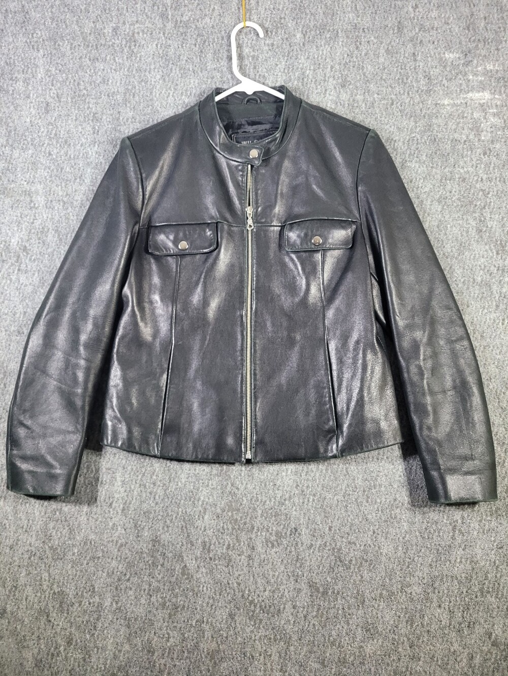 Wilsons Leather Jacket Womens Large Black Genuine Leather Moto Cafe Racer Zip L